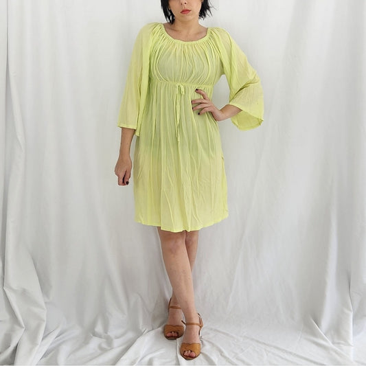 70s Lime Day Glo Bell Sleeve Dress