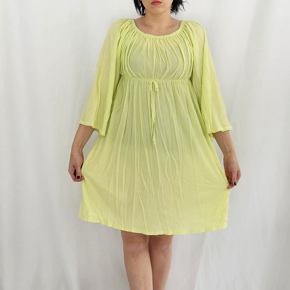 70s Lime Day Glo Bell Sleeve Dress
