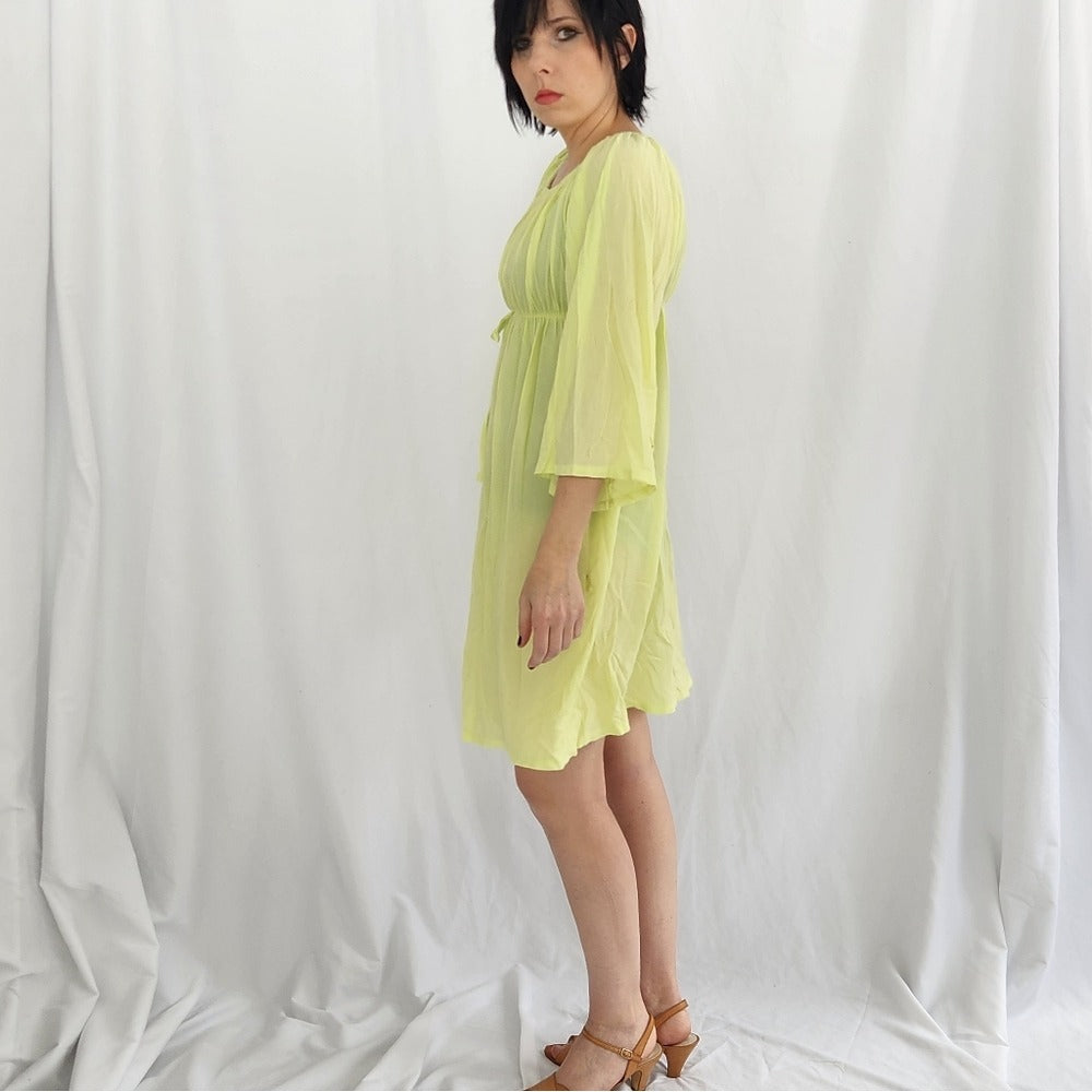 70s Lime Day Glo Bell Sleeve Dress