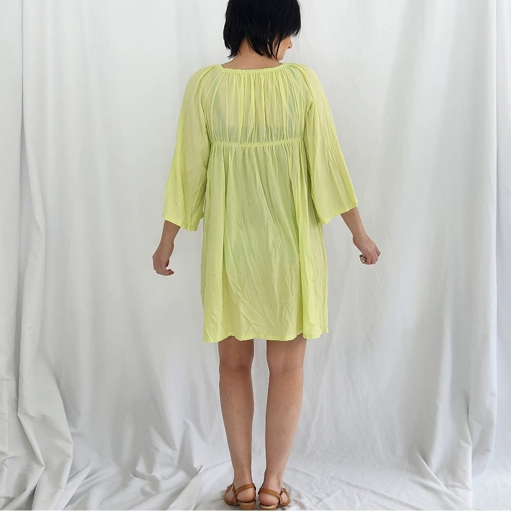 70s Lime Day Glo Bell Sleeve Dress