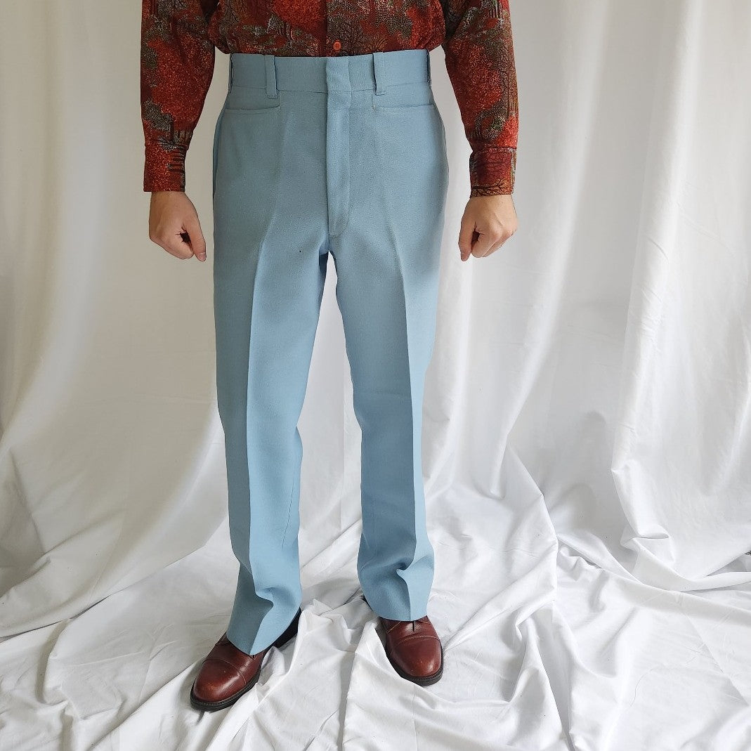 70s Baby Blue Pleated Trousers