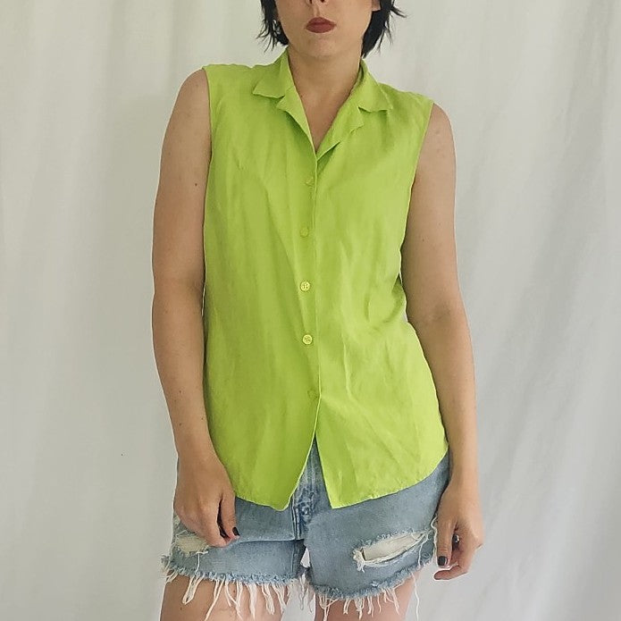 90s/Y2K Lime Green Silk Sleeveless Top