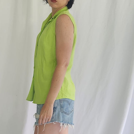 90s/Y2K Lime Green Silk Sleeveless Top