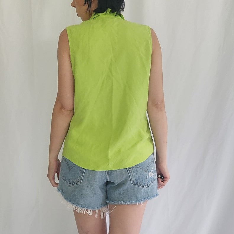 90s/Y2K Lime Green Silk Sleeveless Top