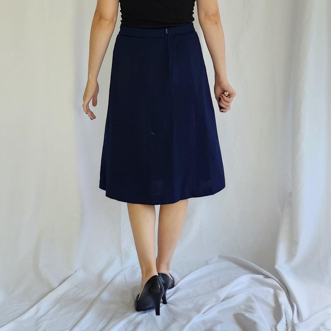 80s Blue A Line Midi Skirt