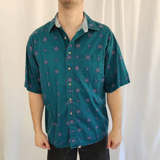 90s Teal Cotton Short Sleeve Button Down