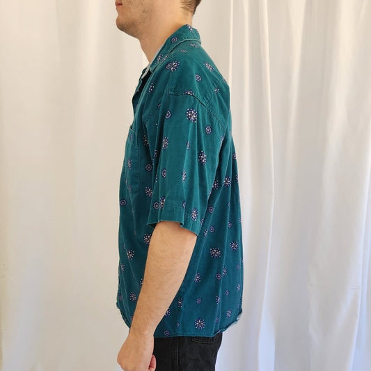 90s Teal Cotton Short Sleeve Button Down