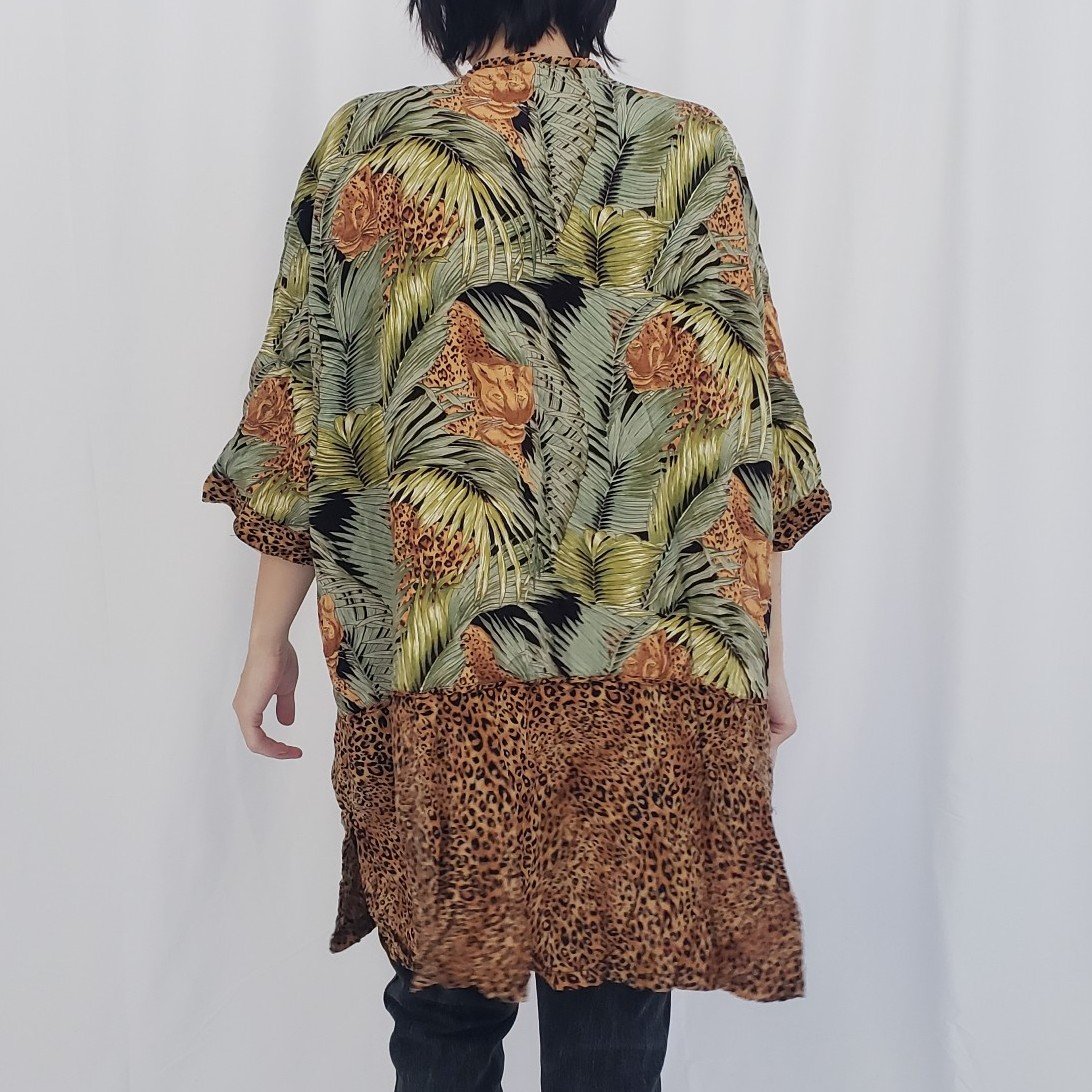 90s Jungle Print Rayon Button Down Blouse