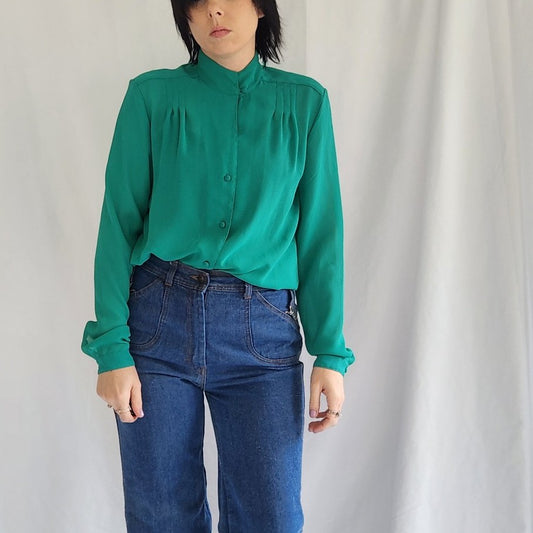 70s Green Button Down Blouse