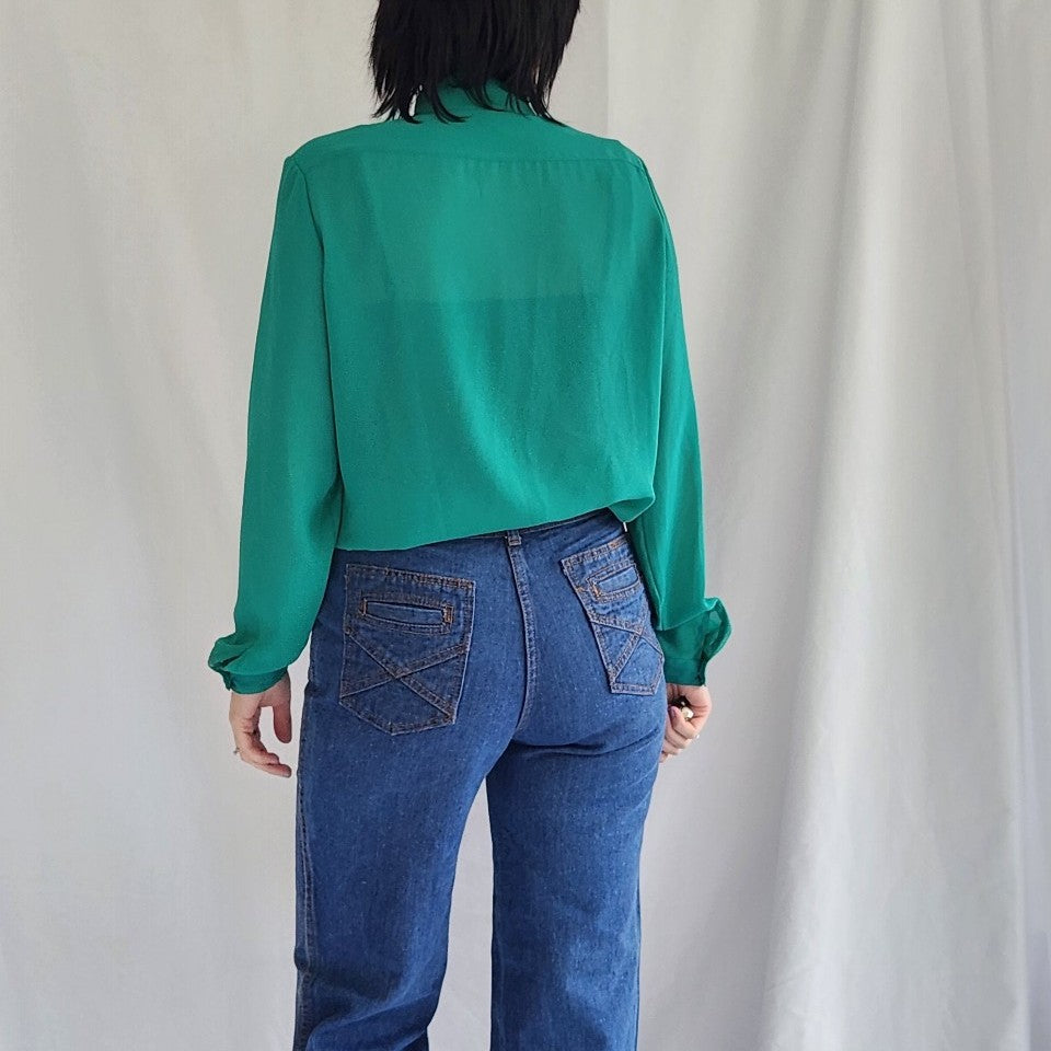 70s Green Button Down Blouse