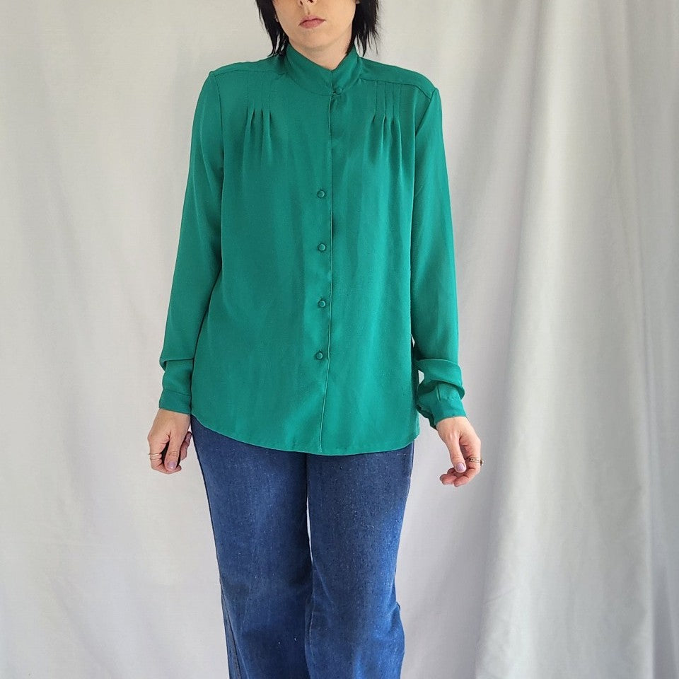 70s Green Button Down Blouse
