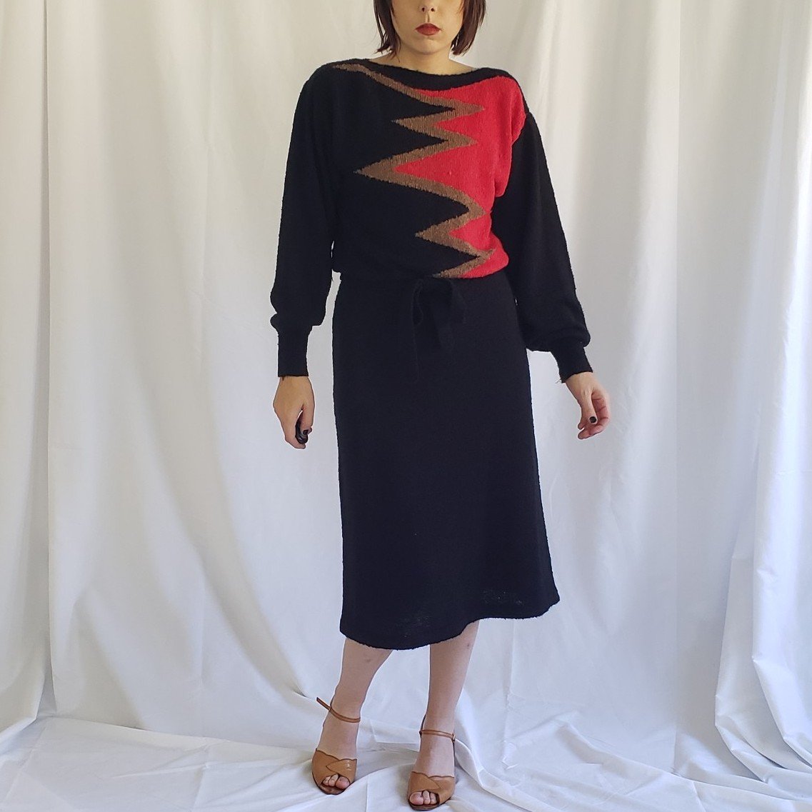 70s Black and Red Sweater Dress