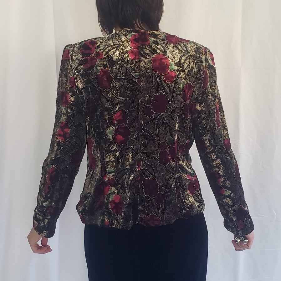 90s Gold and Red Floral Velvet Jacket