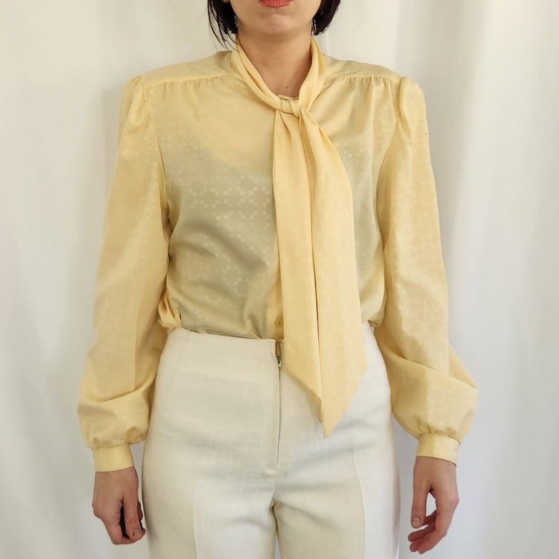 80s Yellow Blouse with Bow