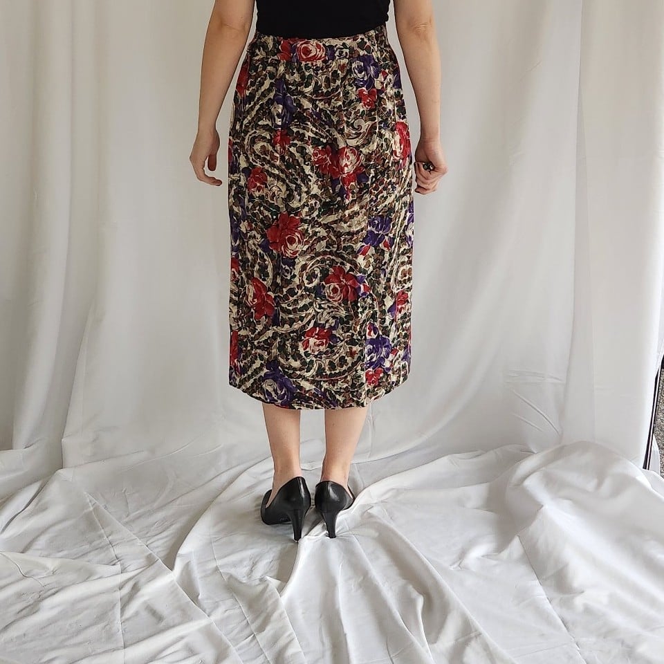 90s Floral Rayon Midi Skirt