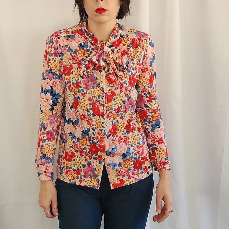 70s Pink Floral Blouse