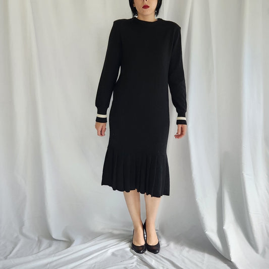 90s Black Midi Length Sweater Dress