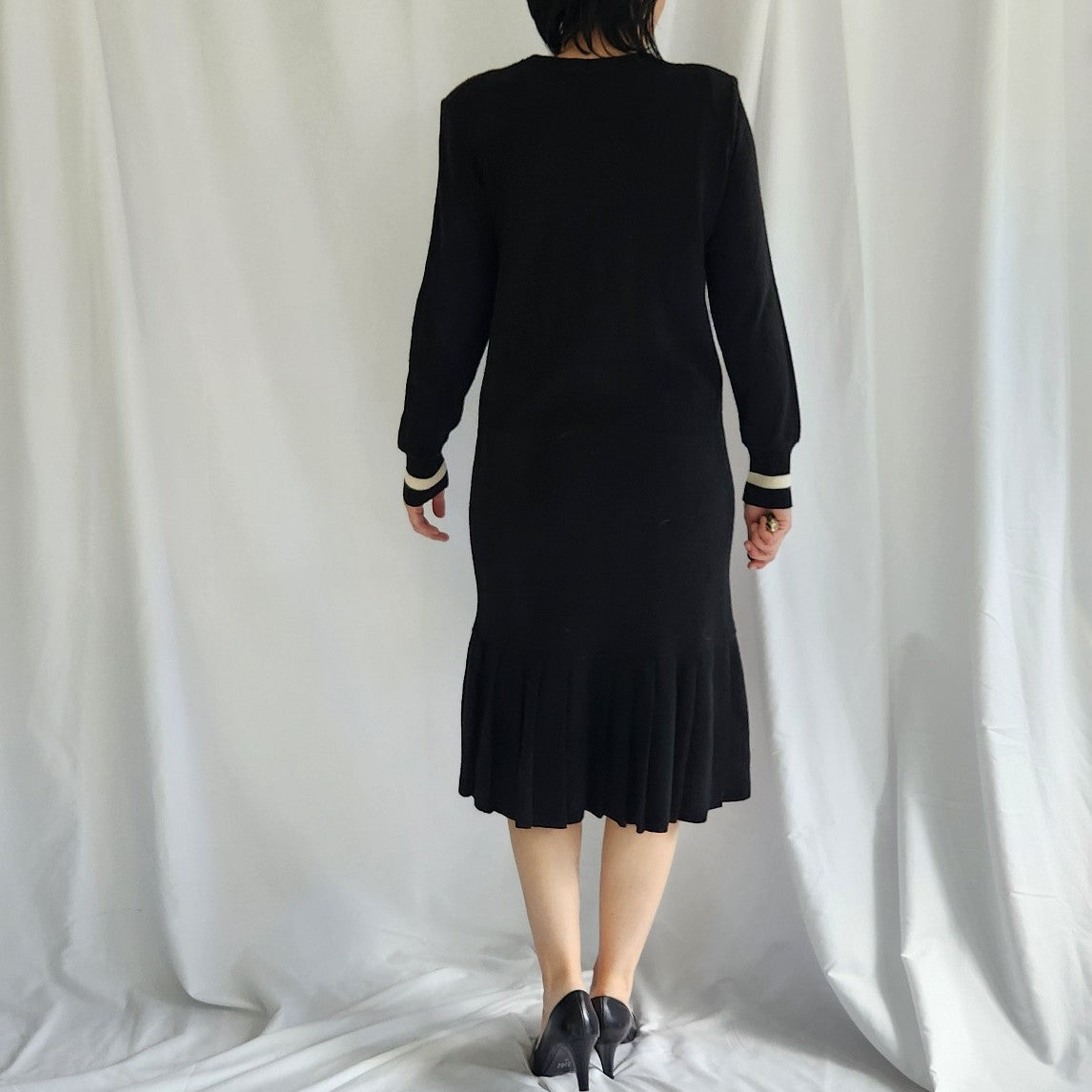 90s Black Midi Length Sweater Dress