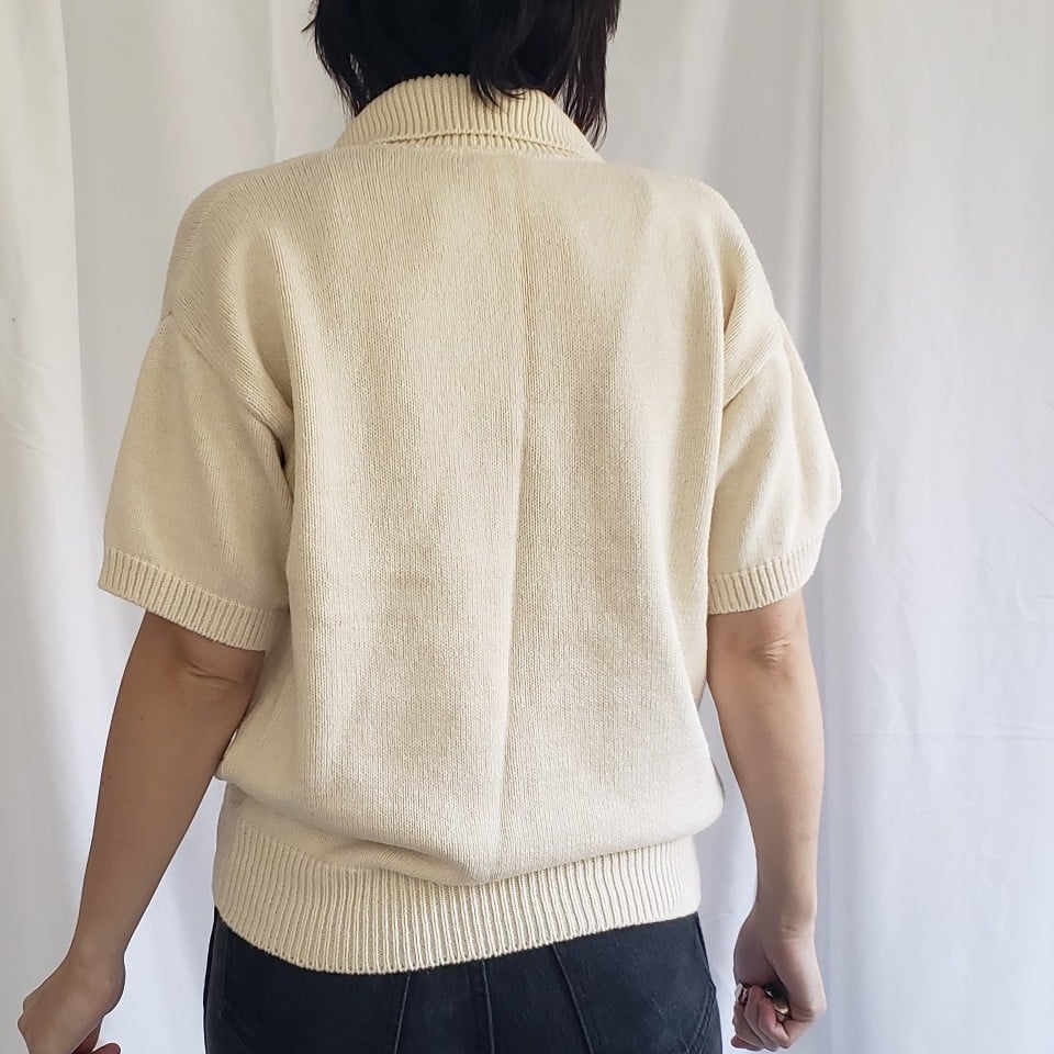 80s/90s Cream Cotton Collared Short Sleeve Sweater