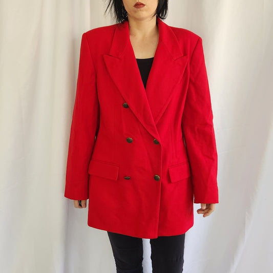 90s Red Double Breasted Wool Blazer