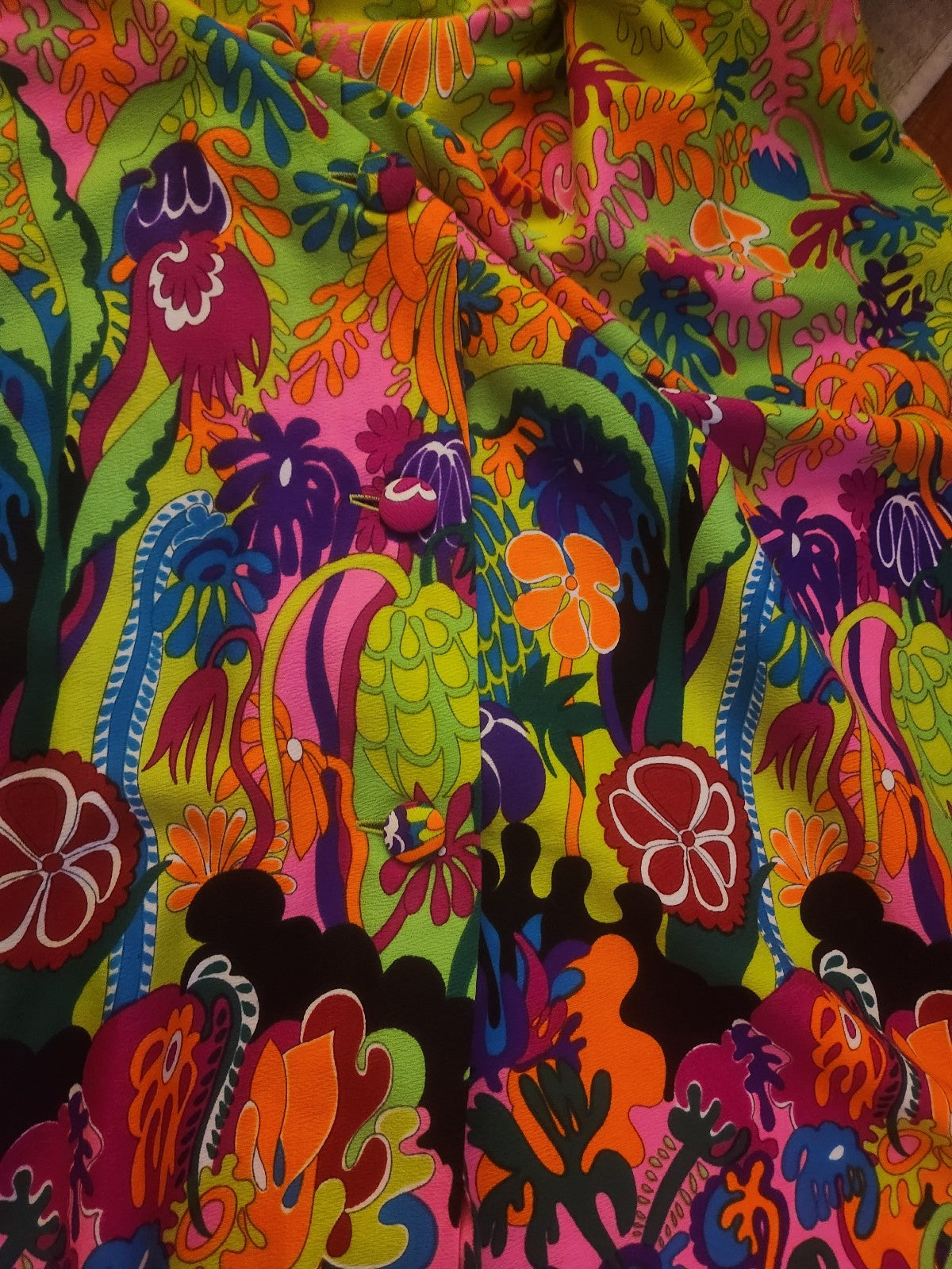 60s/70s Neon Flower Power Maxi Skirt