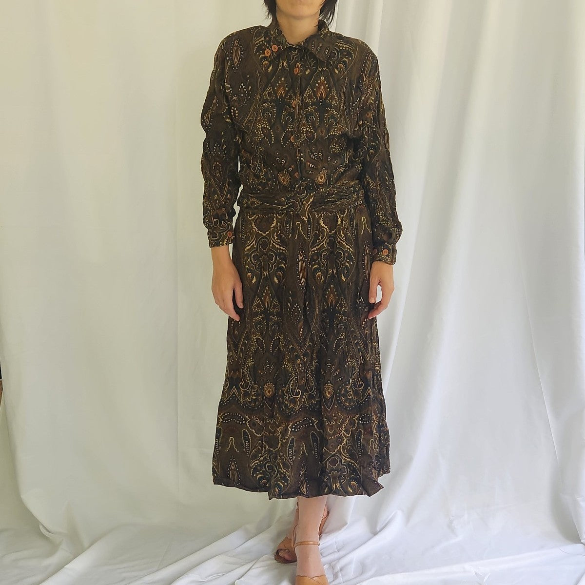 70s/80s Brown and Blue Skirt Set