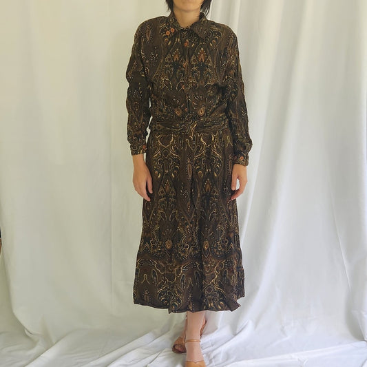 70s/80s Brown and Blue Skirt Set