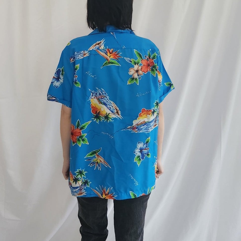 80s Blue and Orange Hawaiian Shirt