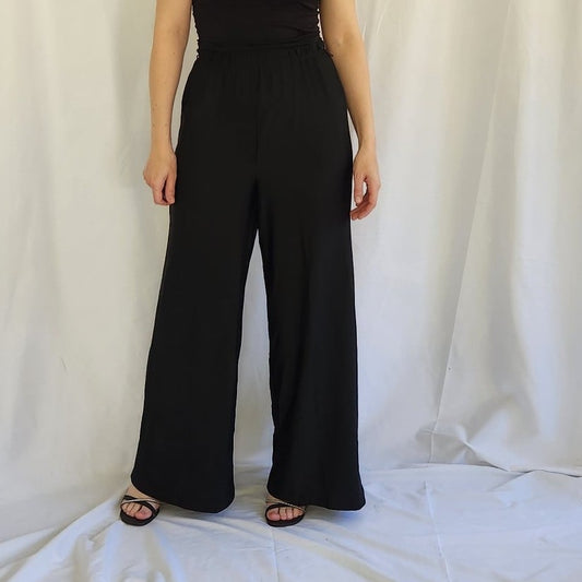 70s/80s Black Wide Leg Nylon Pants