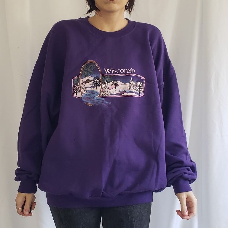 90s Snowy Wisconsin Purple Crew Neck Sweatshirt