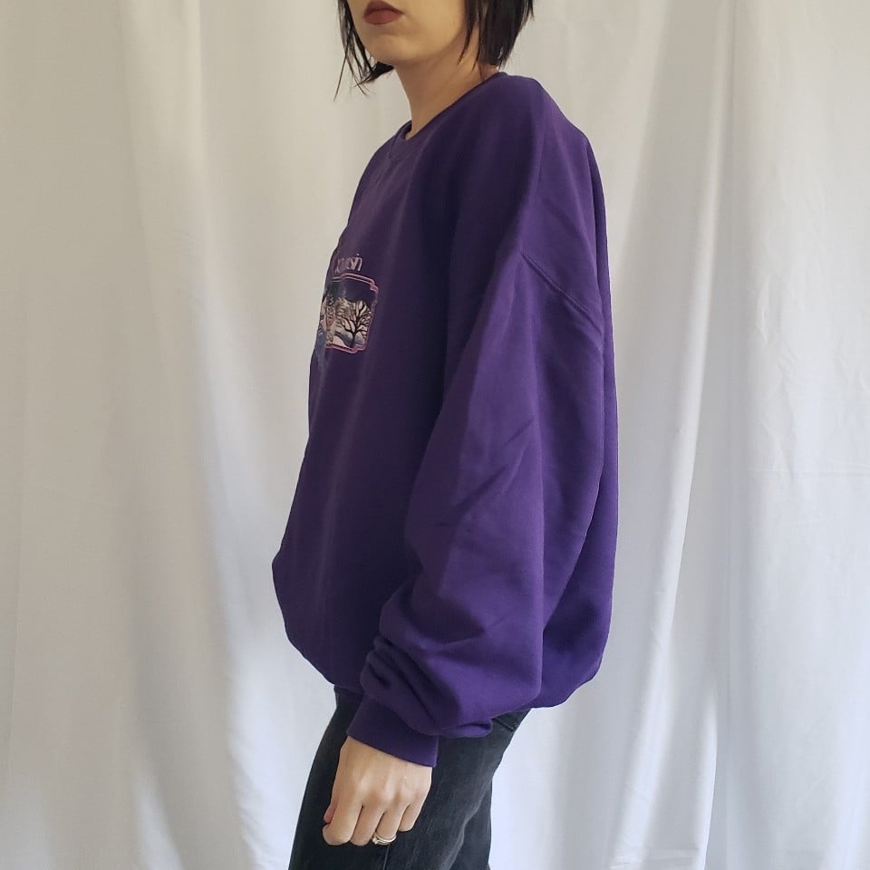 90s Snowy Wisconsin Purple Crew Neck Sweatshirt