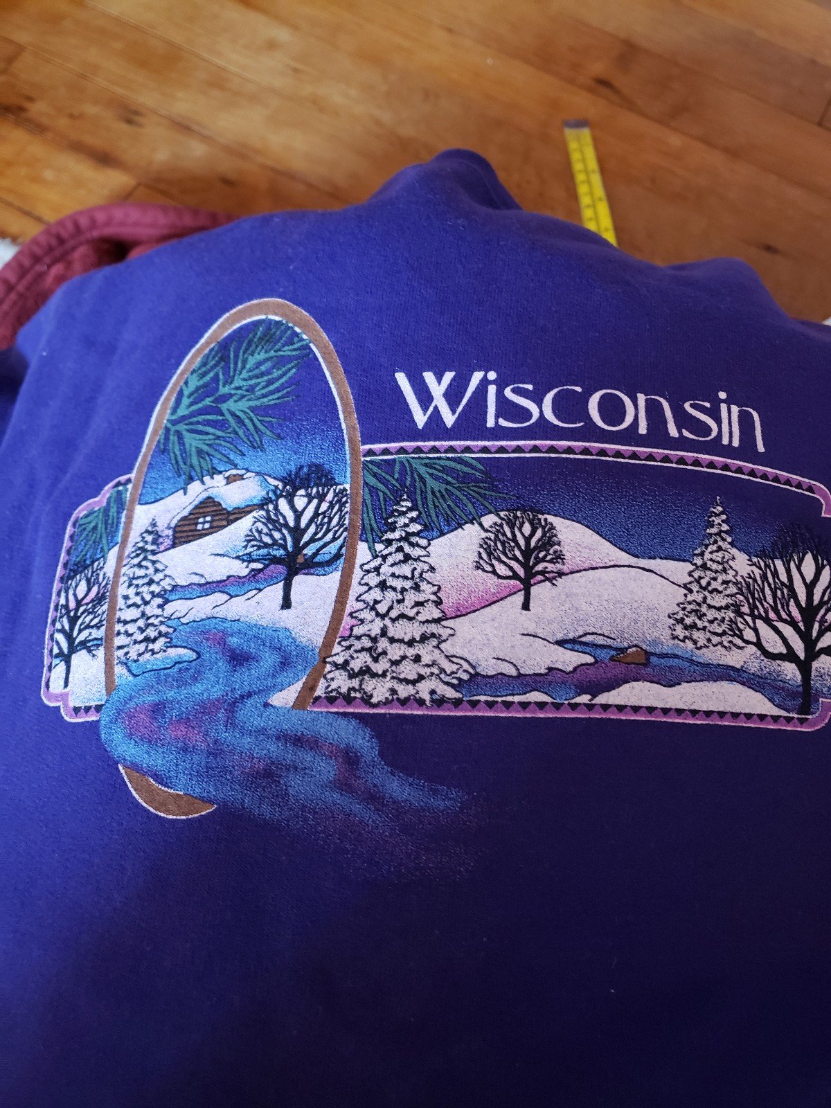 90s Snowy Wisconsin Purple Crew Neck Sweatshirt