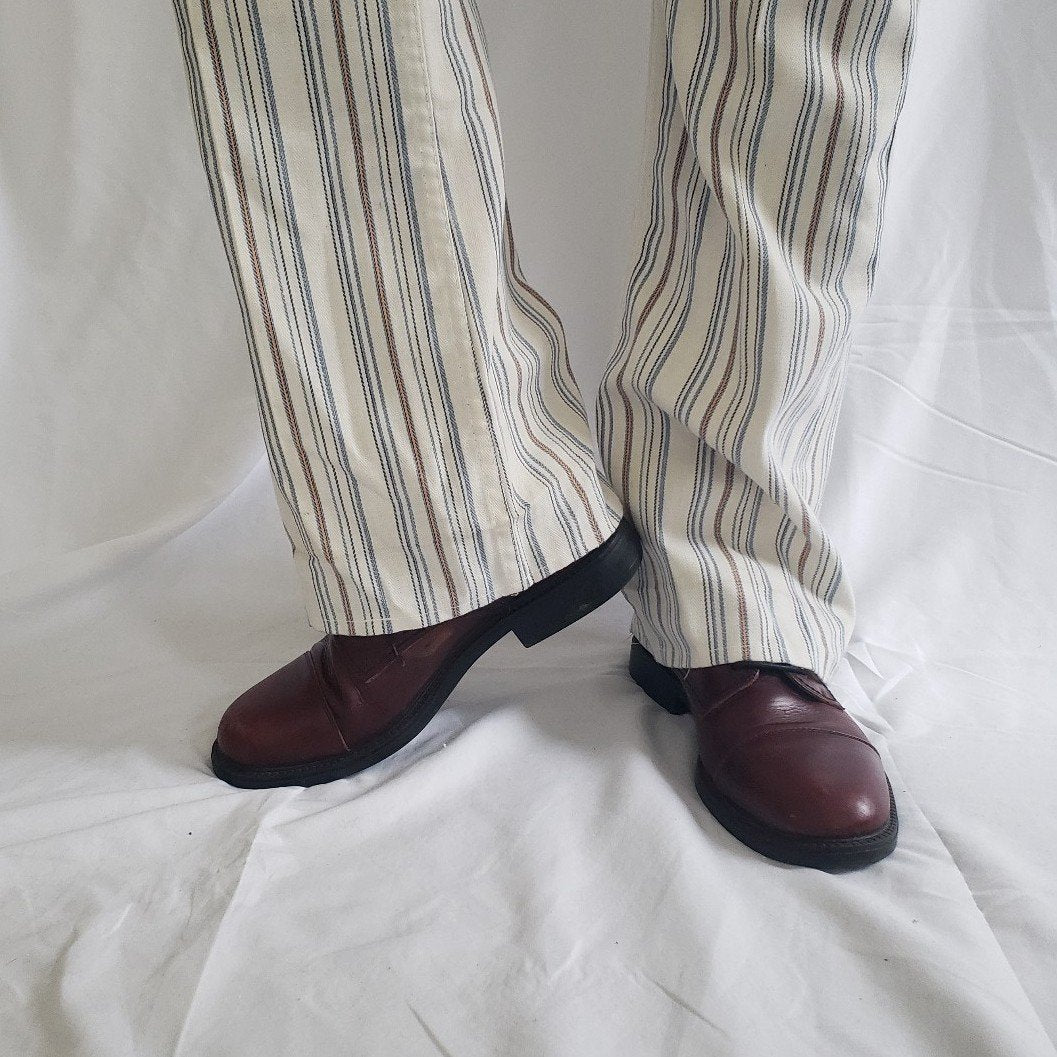 70s Wrangler White, Blue, and Orange Striped Pants