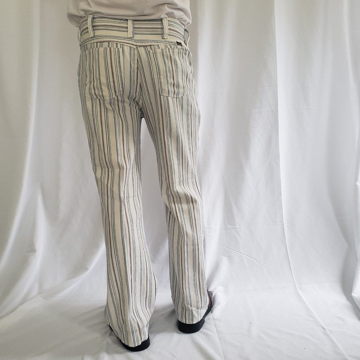 70s Wrangler White, Blue, and Orange Striped Pants