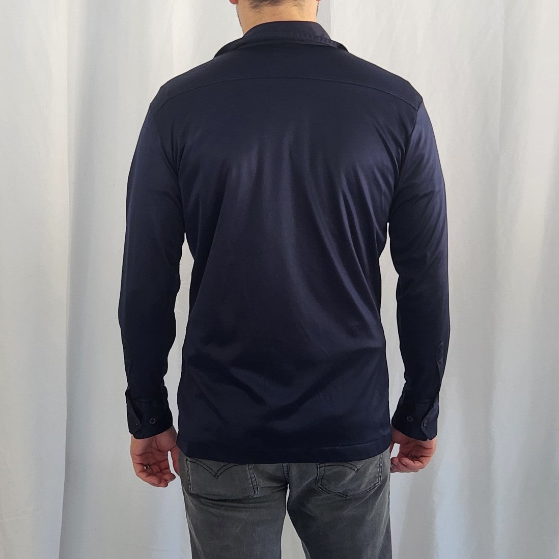 70s Sears Navy Blue Satin Button Down Shirt