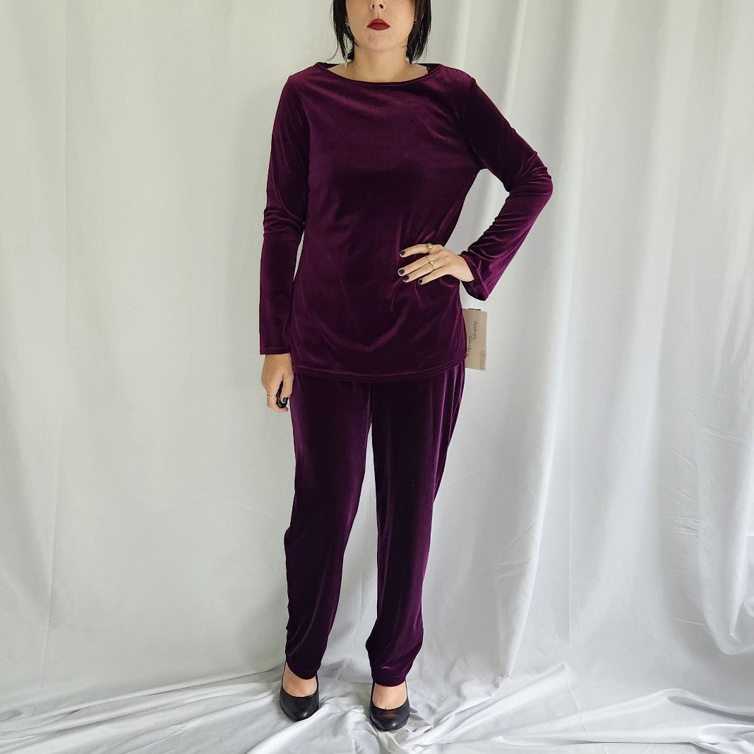 Y2K Deadstock Purple Velvet Top and Pants Set