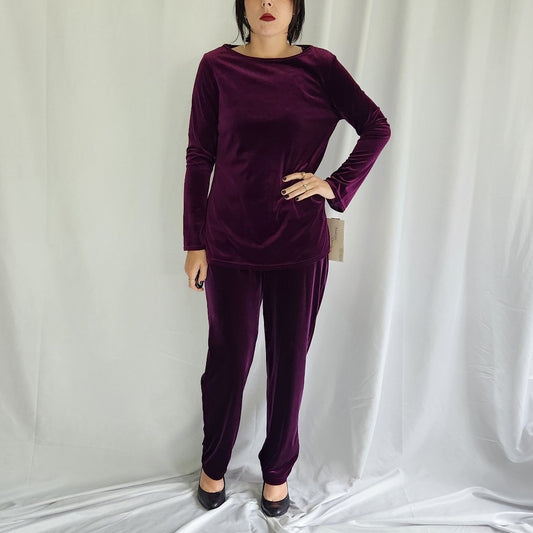 Y2K Deadstock Purple Velvet Top and Pants Set