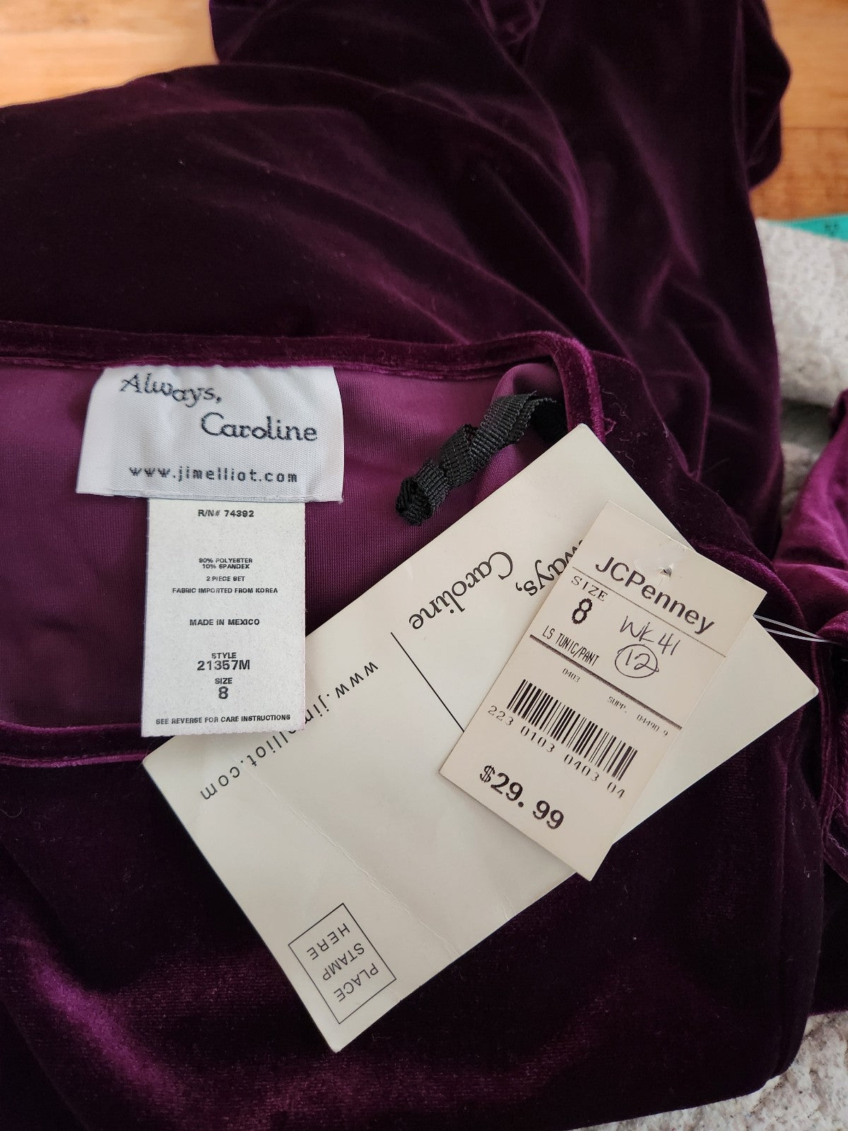 Y2K Deadstock Purple Velvet Top and Pants Set