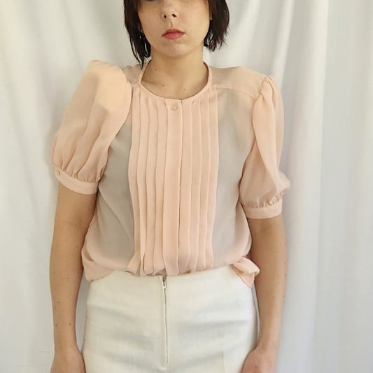 80s/90s Sheer Pink Pleated Blouse