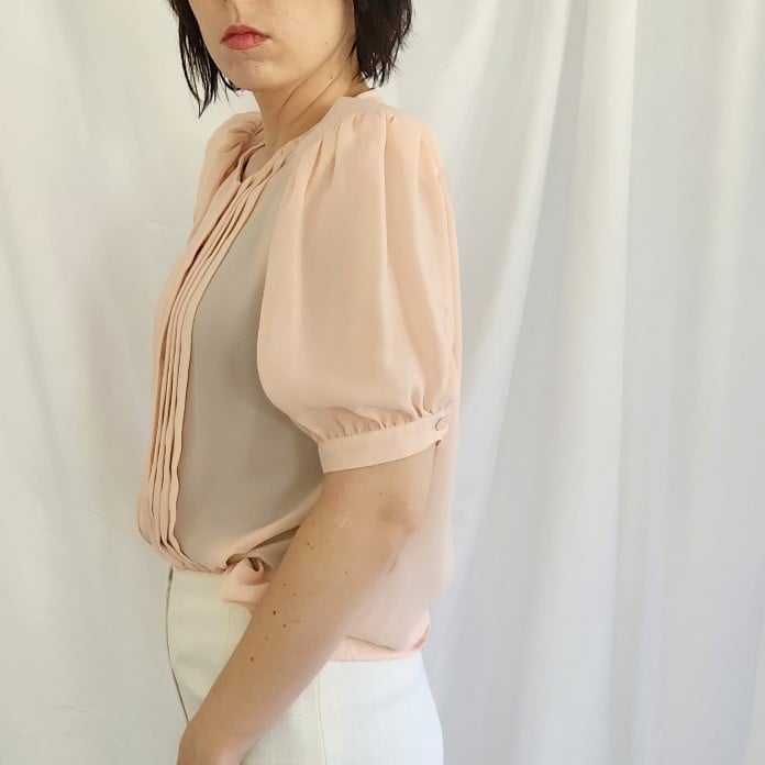 80s/90s Sheer Pink Pleated Blouse