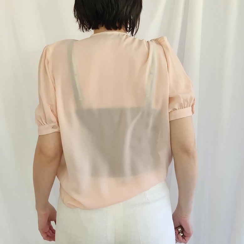 80s/90s Sheer Pink Pleated Blouse