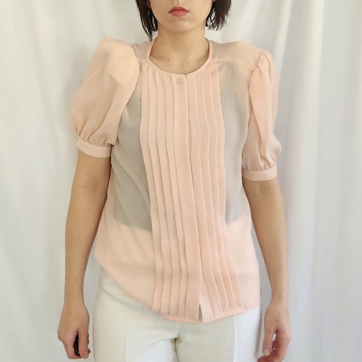 80s/90s Sheer Pink Pleated Blouse