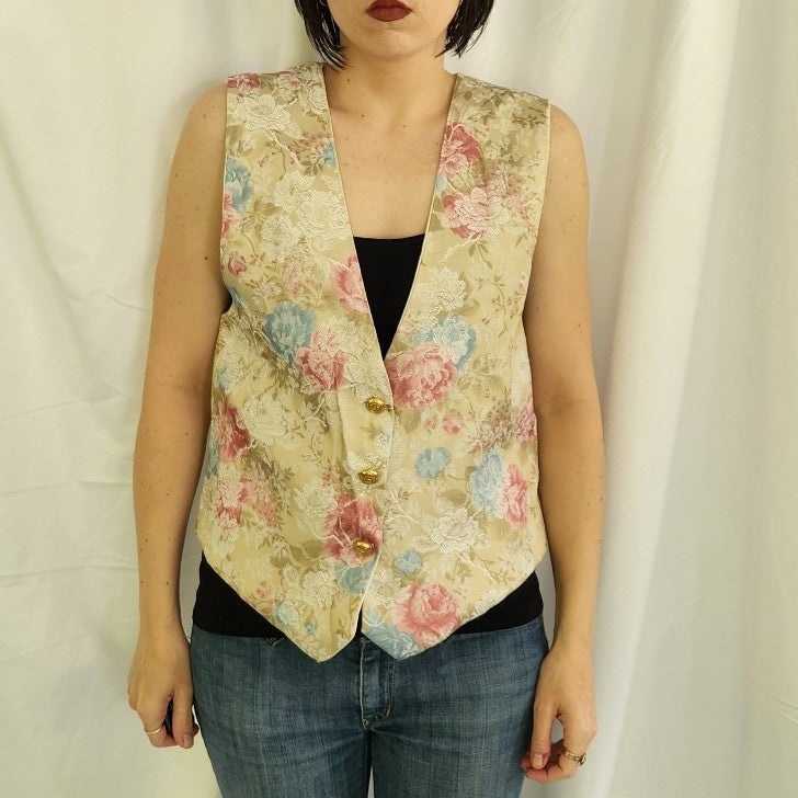 90s Whimsigoth Floral Vest