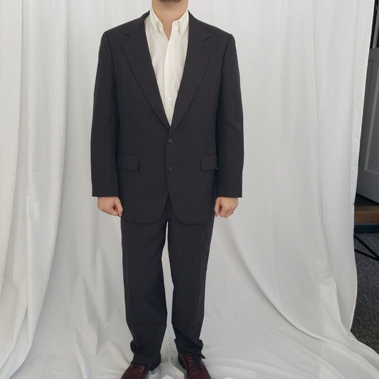90s Dark Gray Plaid Suit