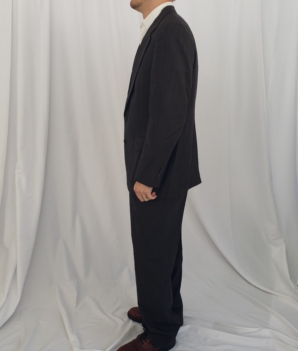90s Dark Gray Plaid Suit