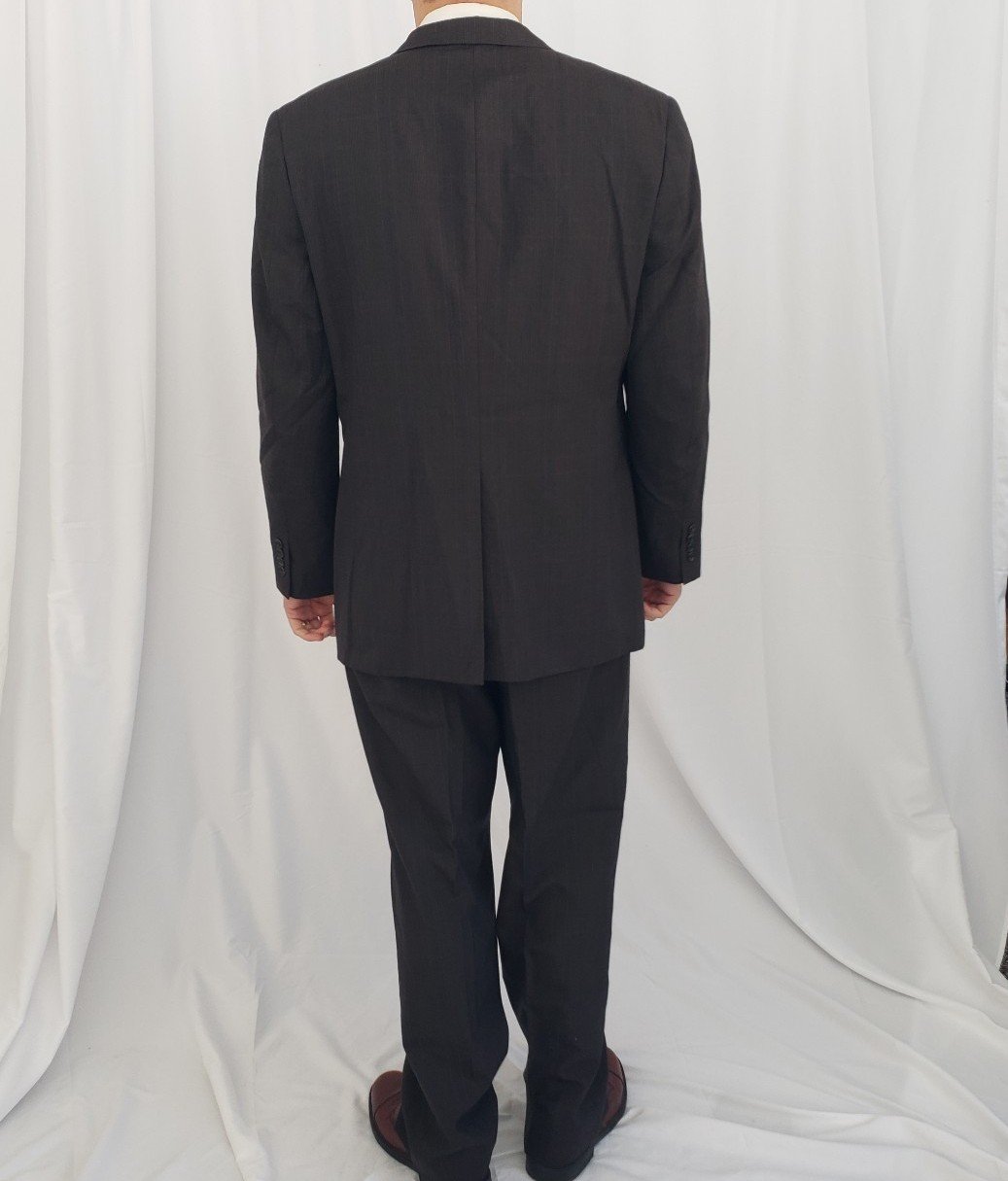 90s Dark Gray Plaid Suit