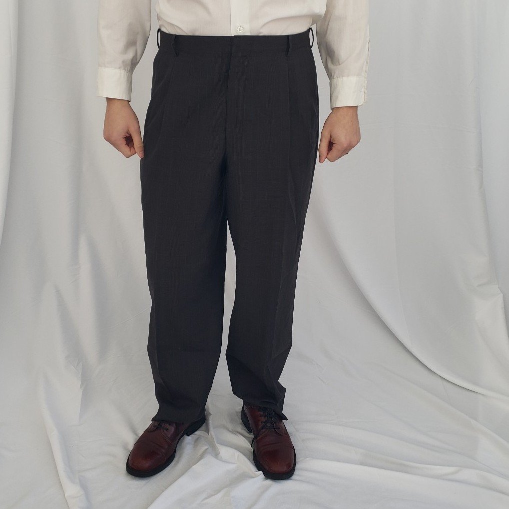 90s Dark Gray Plaid Suit