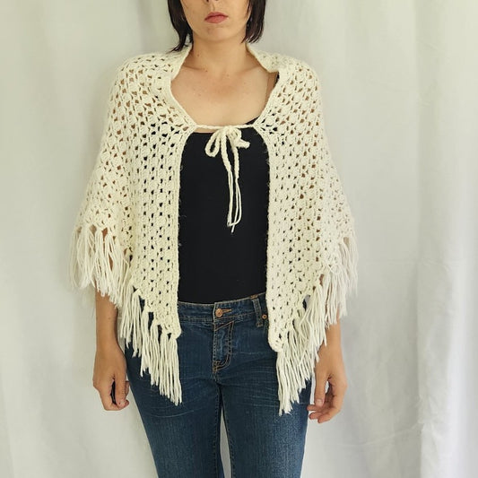 70s White Crochet Shawl