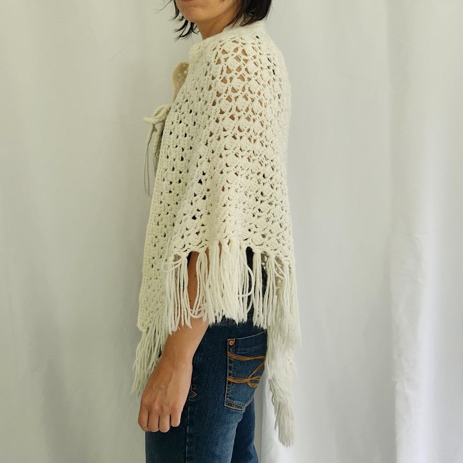 70s White Crochet Shawl
