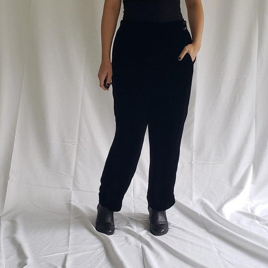 90s Black Velvet Rayon and Silk Pants